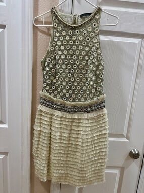 Amen Couture Ivory Beaded Fringe Mini Dress size 42